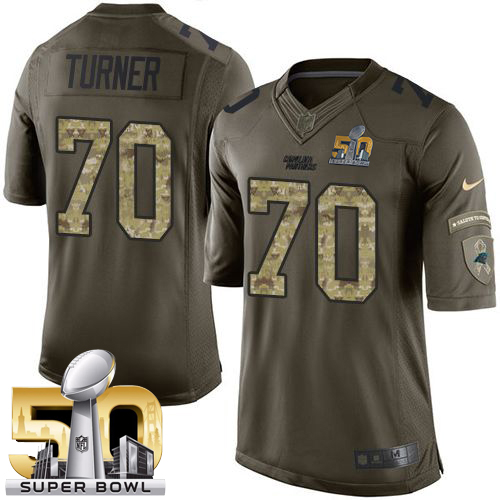 Nike Panthers #70 Trai Turner Green Super Bowl 50 Men's Stitched NFL Limited Salute to Service Jersey